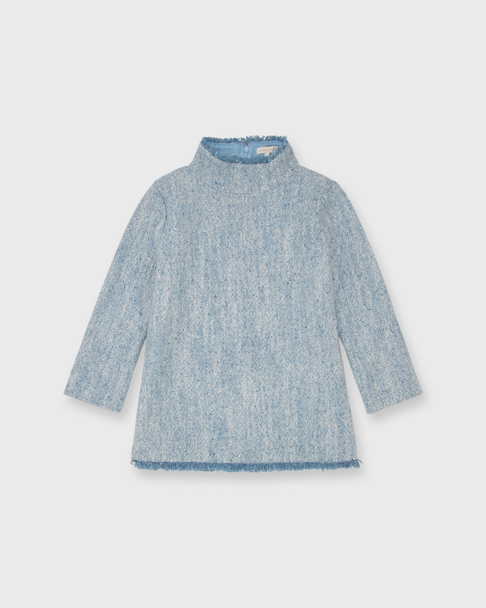 Ana Fringe Top in Powder Blue/Ivory Tweed | Shop Ann Mashburn