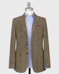 Virgil No. 2 Jacket in Brown/Sky/Spruce Herringbone Plaid Harris Tweed