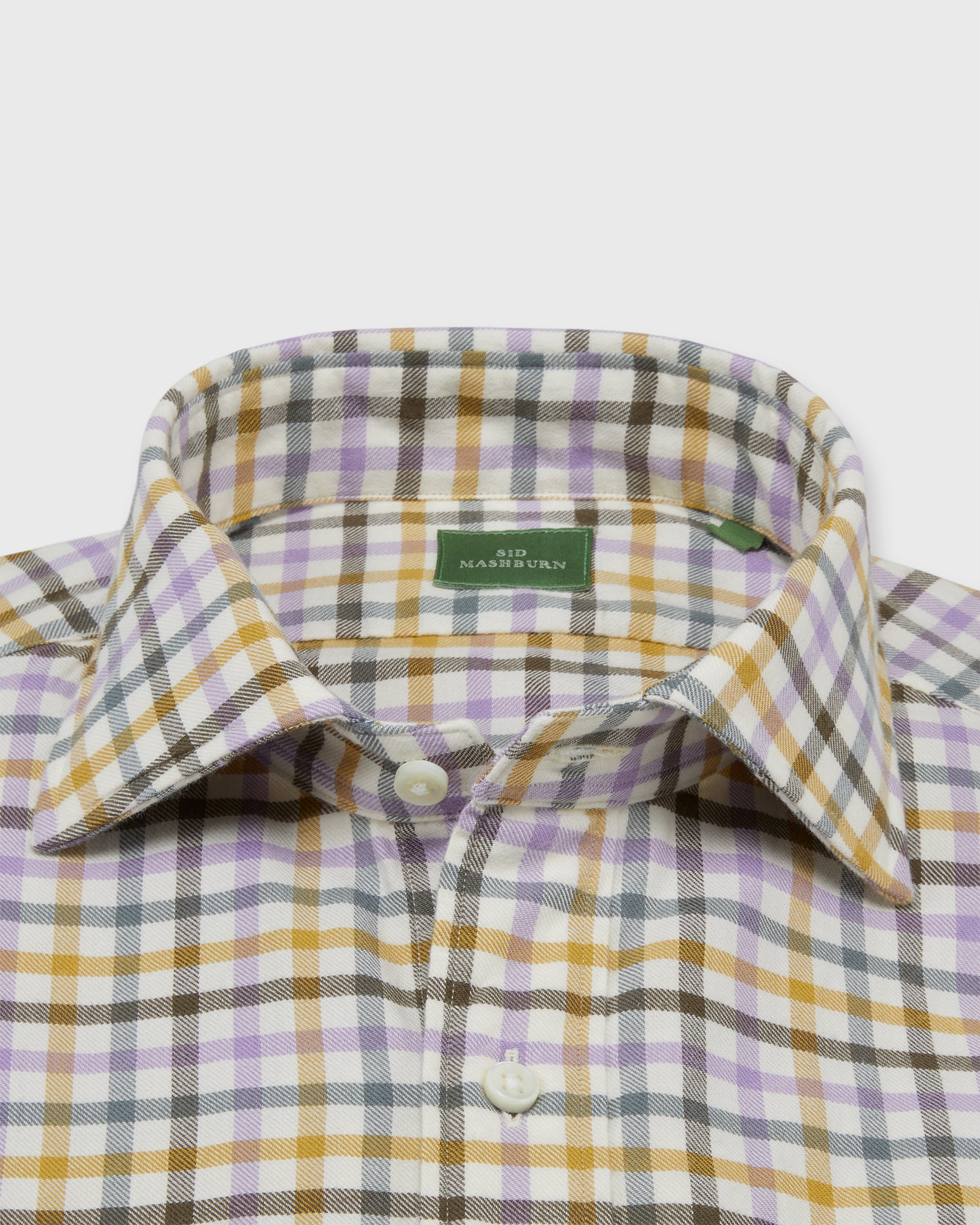 Spread Collar Sport Shirt in Lavender/Scotch/Brown Tattersall