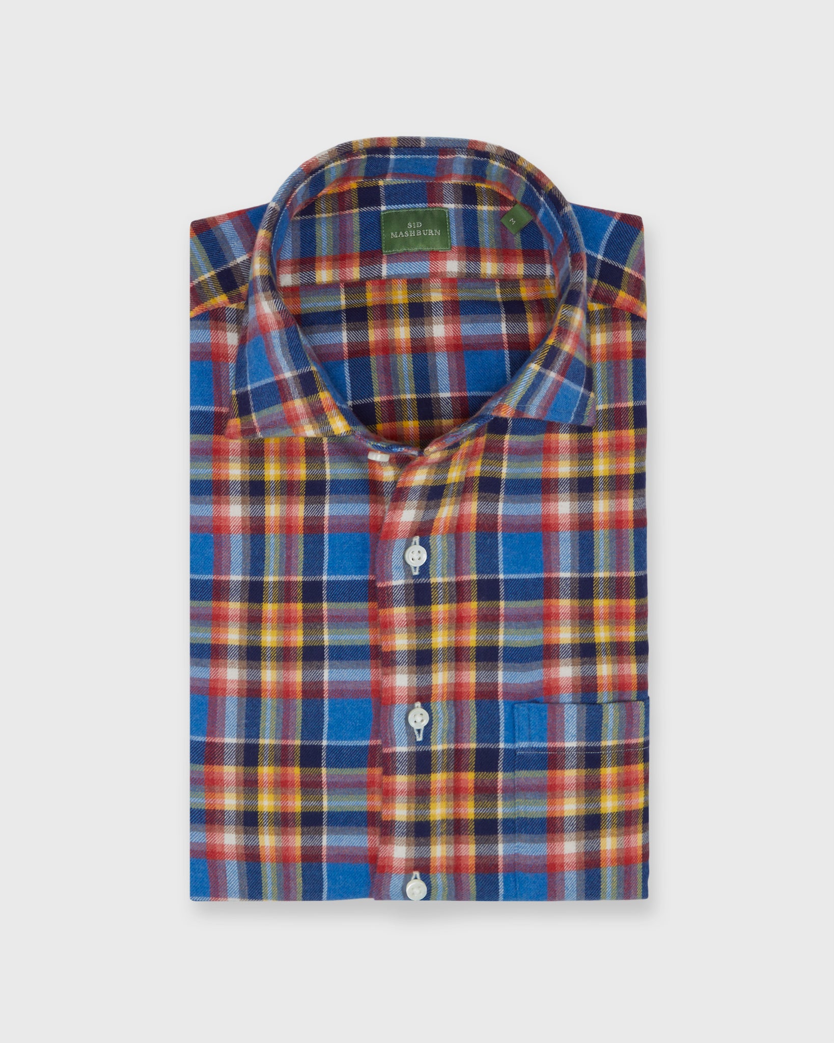 Spread Collar Sport Shirt in Blue/Red/Gold Plaid Flannel