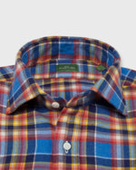 Load image into Gallery viewer, Spread Collar Sport Shirt in Blue/Red/Gold Plaid Flannel
