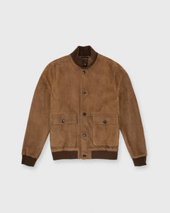 Button-Front Bomber Jacket in Tobacco Suede