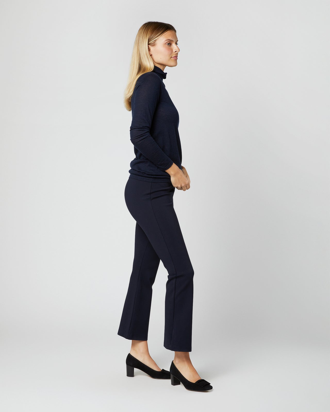 Superfine Funnel-Neck Sweater in Navy Cashmere