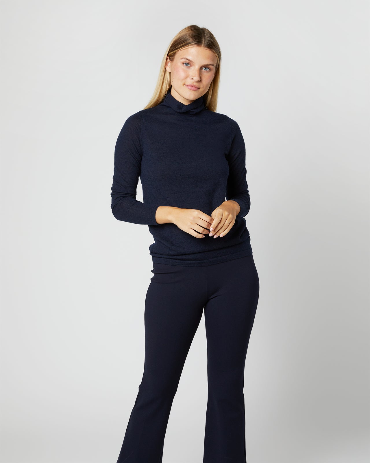 Superfine Funnel-Neck Sweater in Navy Cashmere