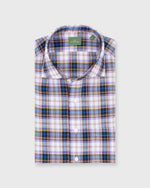 Load image into Gallery viewer, Spread Collar Sport Shirt in Lilac/Walnut/Cobalt Plaid Chambray
