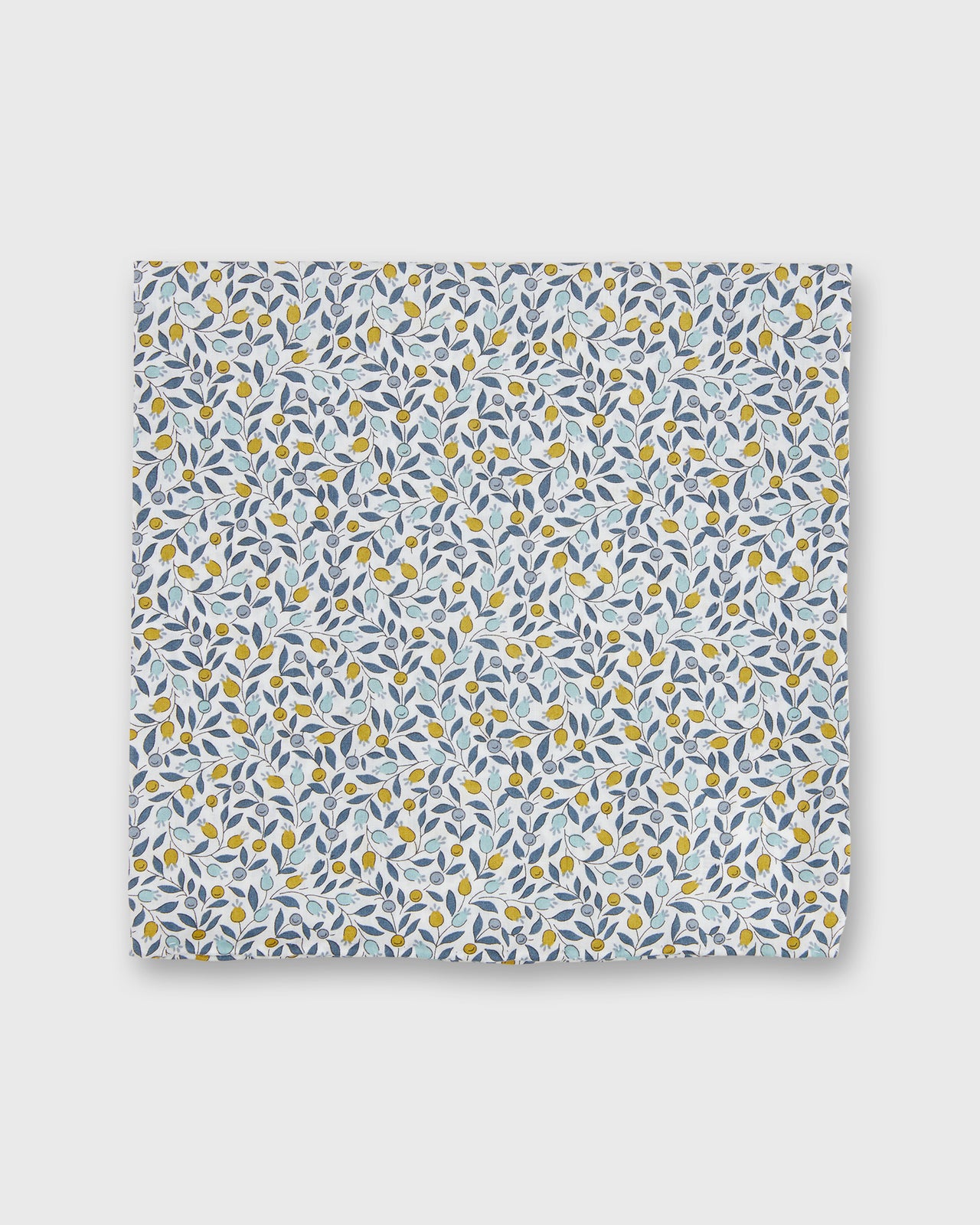Hand-Rolled Cotton Print Pocket Square in Blue/Yellow Floriana Liberty Fabric