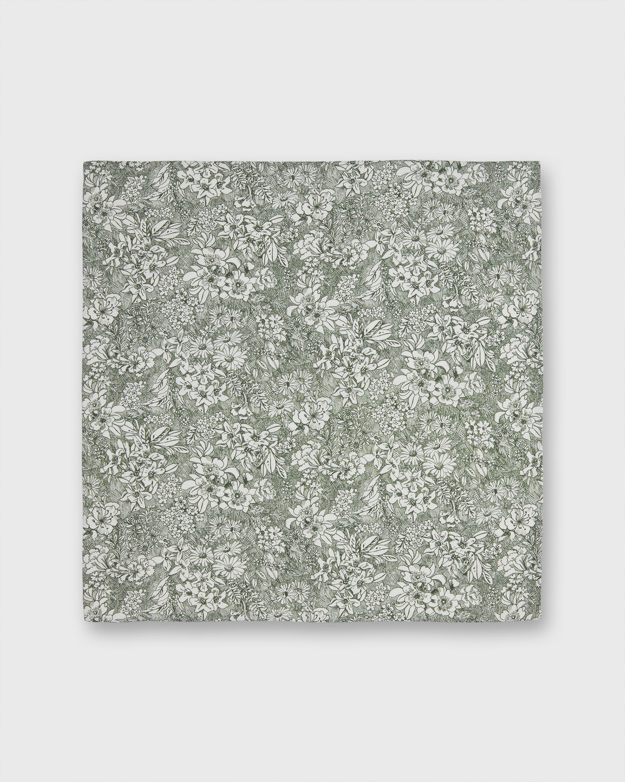 Hand-Rolled Cotton Print Pocket Square in Olive/Ivory Orlando Liberty Fabric