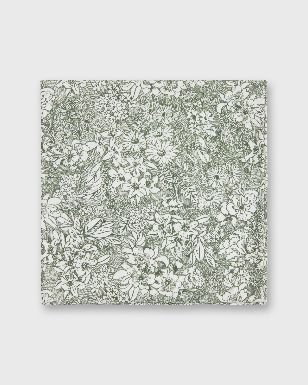 Hand-Rolled Cotton Print Pocket Square in Olive/Ivory Orlando Liberty Fabric