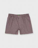 Load image into Gallery viewer, Button-Front Boxer Short in Navy/Burgundy Check Poplin
