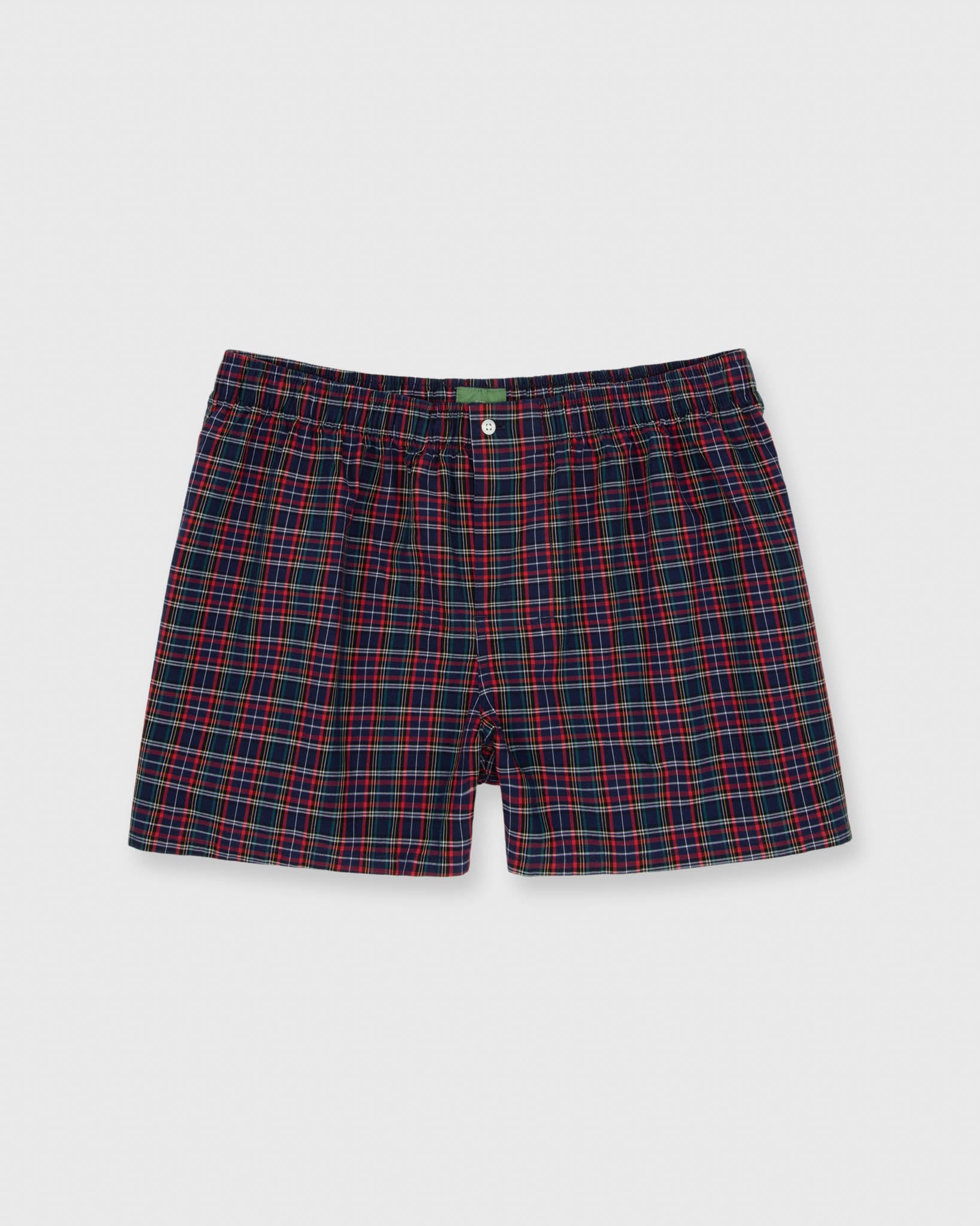 Button-Front Boxer Short in Navy Tartan Poplin