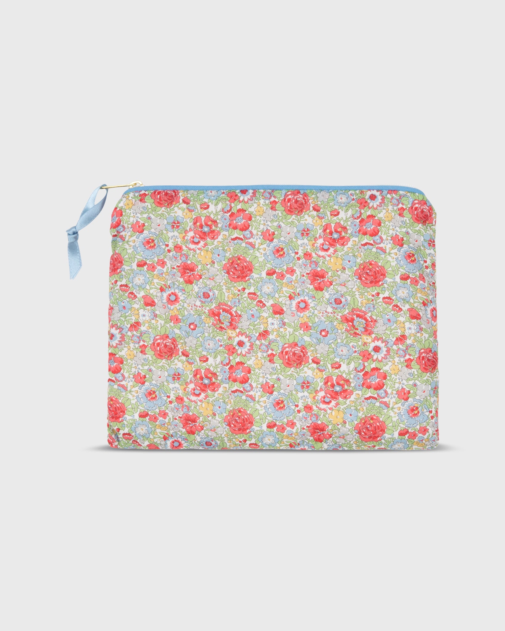 Soft Small Zip Pouch in Light Green/Red Amelie Liberty Fabric