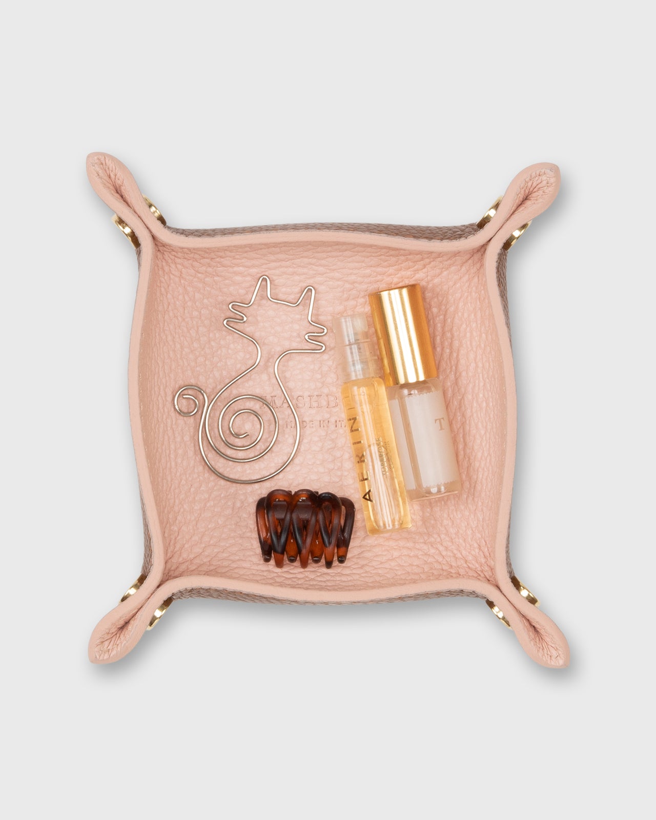 Two-Tone Soft Small Square Tray in Pale Pink/English Tan Leather