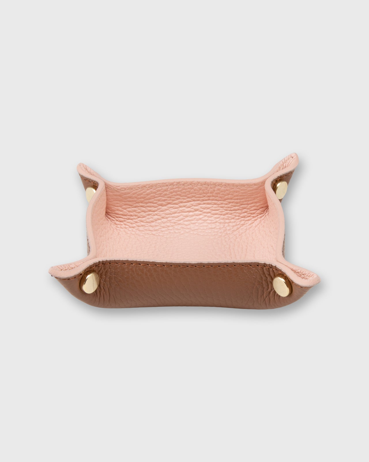Two-Tone Soft Small Square Tray in Pale Pink/English Tan Leather