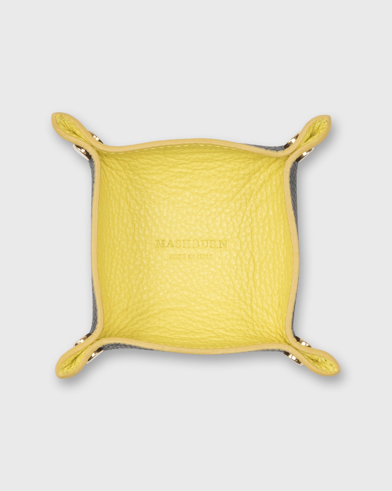 Two-Tone Soft Small Square Tray in Citron/Military Leather