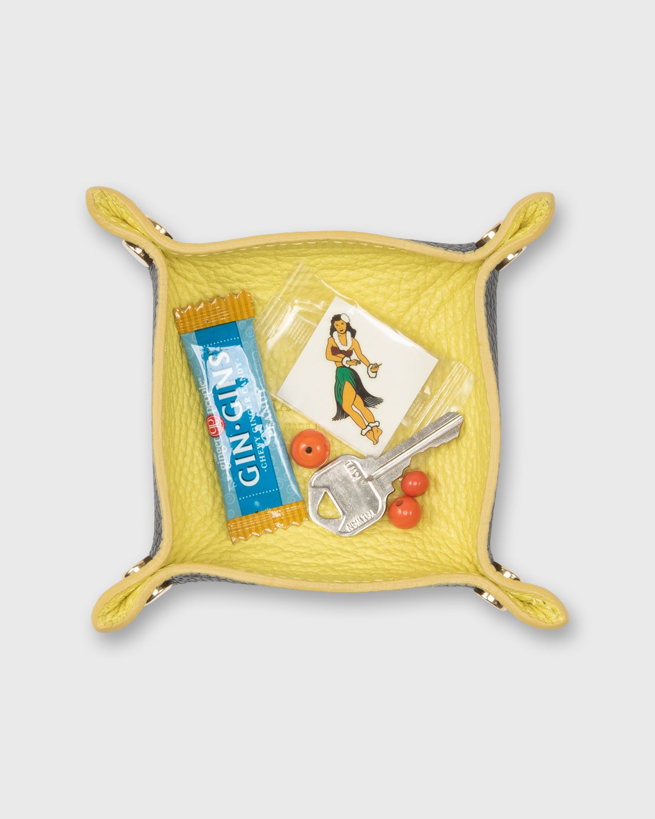 Two-Tone Soft Small Square Tray in Citron/Military Leather