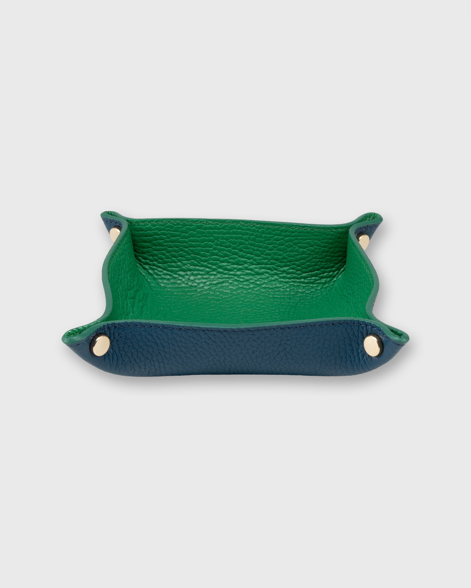 Two-Tone Soft Medium Square Tray in Kelly/Dark Blue Leather