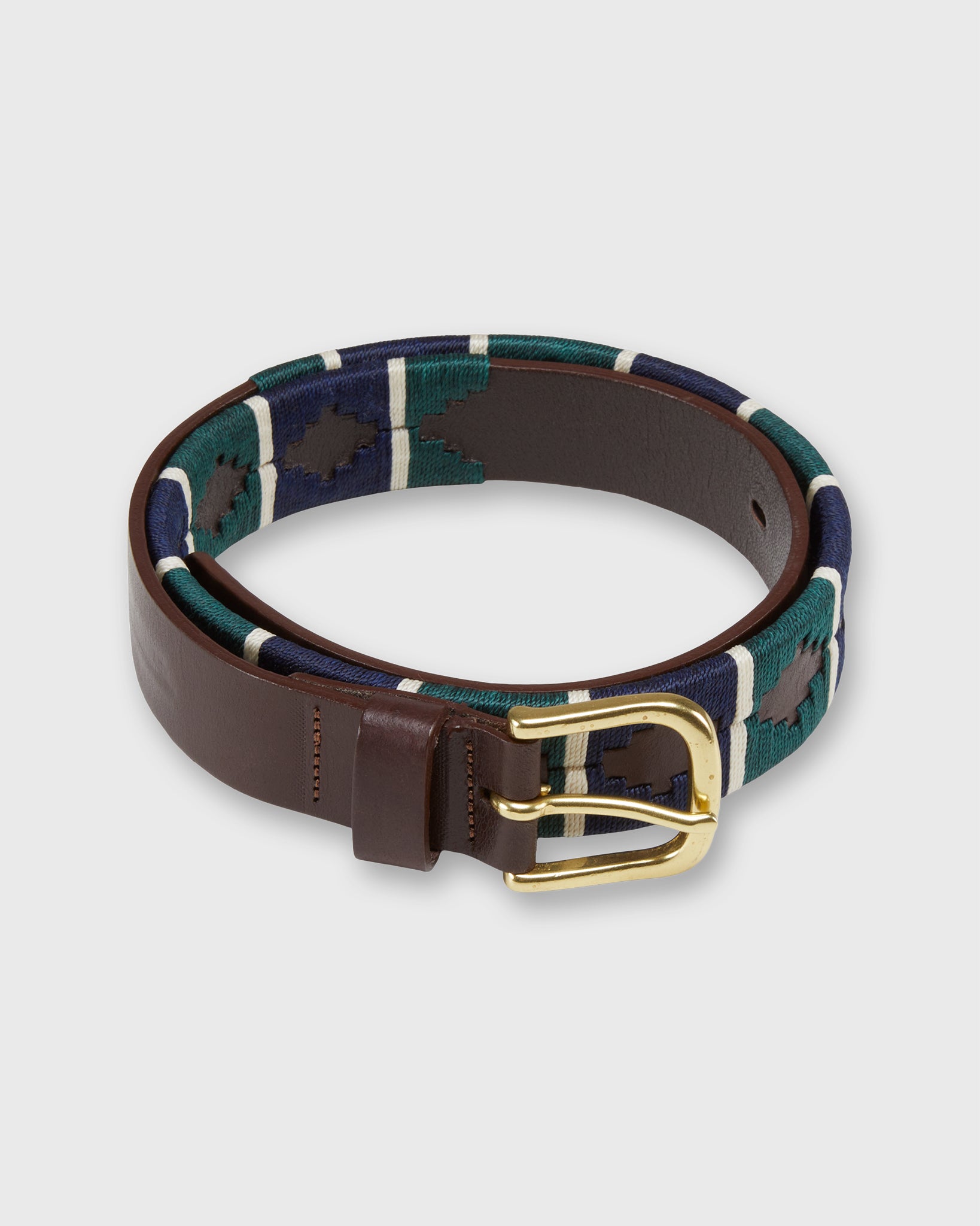1 1/8" Polo Belt in Green/Navy/Bone Chocolate Leather
