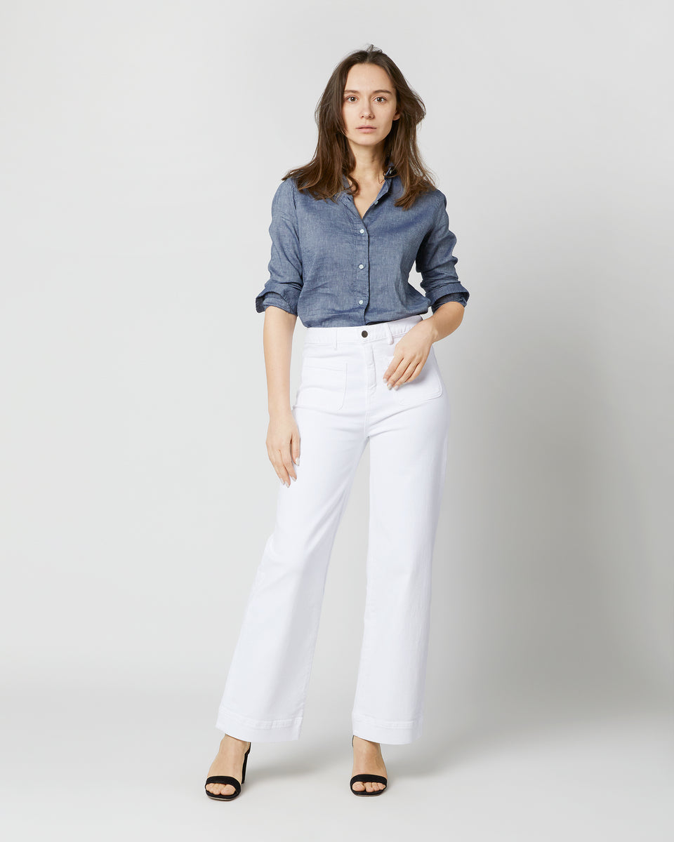 Column Patch Pocket Jean in White Stretch Denim | Shop Ann Mashburn