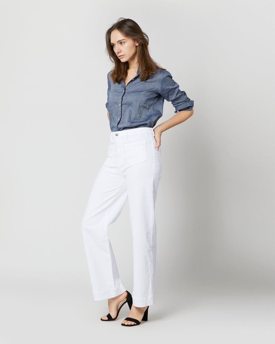 Column Patch Pocket Jean in White Stretch Denim | Shop Ann Mashburn