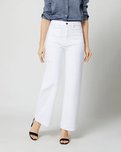 Column Patch Pocket Jean in White Stretch Denim