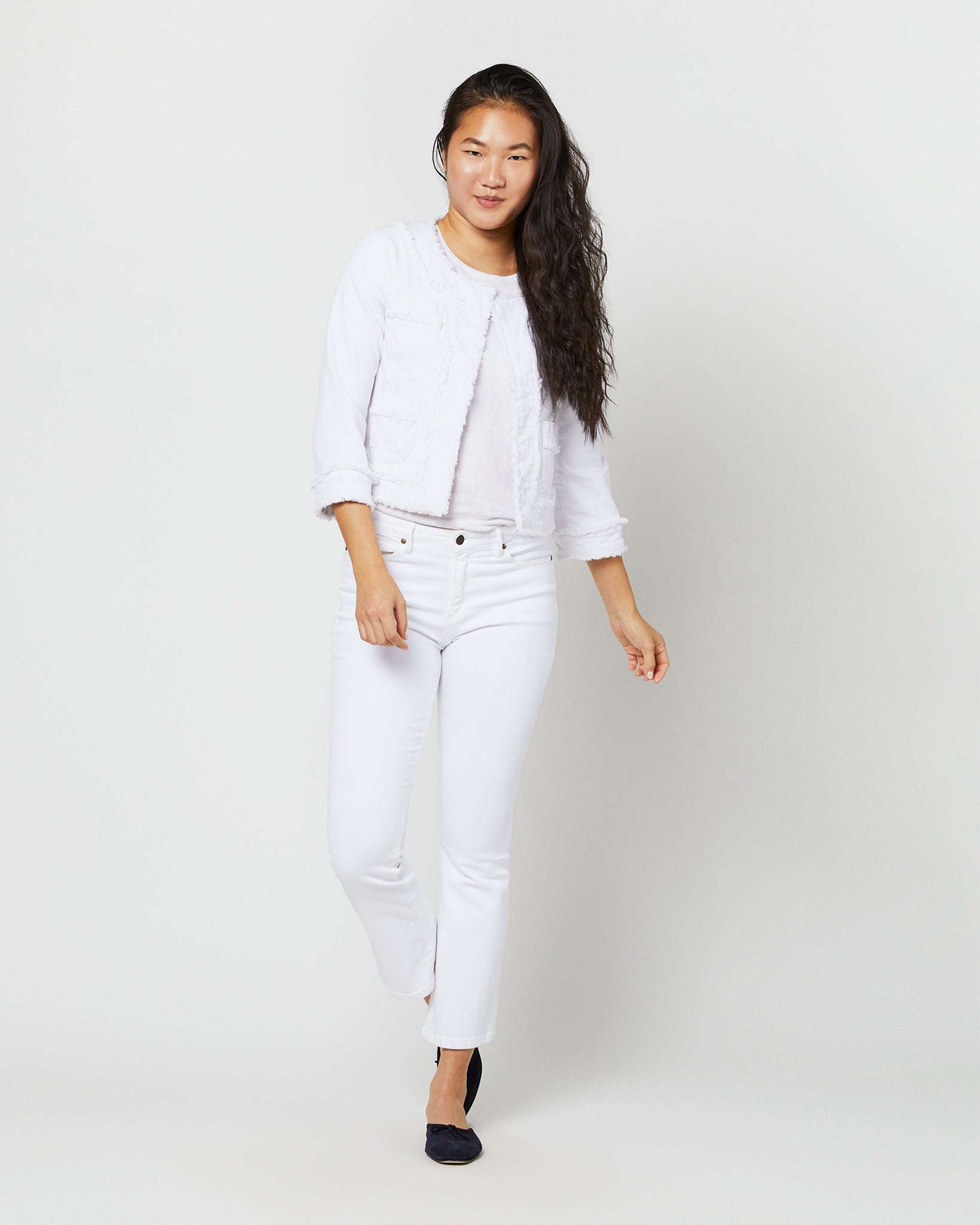 Kiki Jacket in White Garment-Dyed Stretch Twill