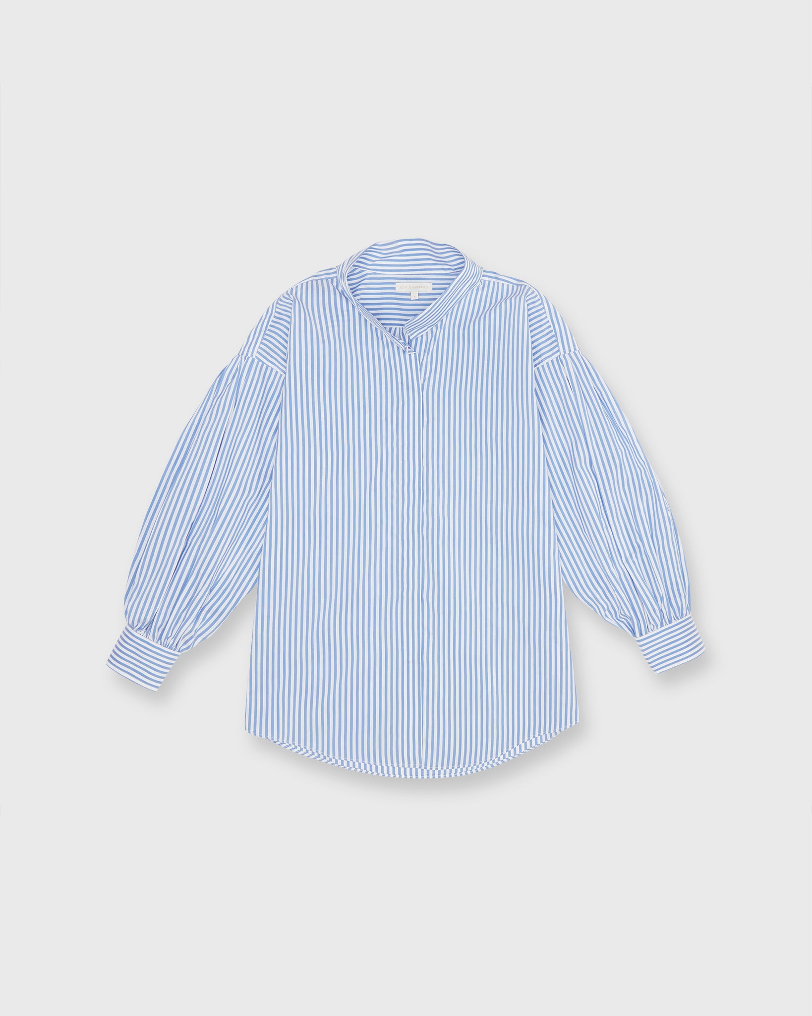 Mirabella Shirt in Blue/White Banker Stripe Cotton/Silk | Shop Ann