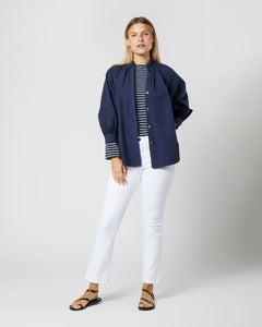 Frill Liya Shirt Jacket in Navy Garment-Dyed Stretch Poplin