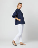Load image into Gallery viewer, Frill Liya Shirt Jacket in Navy Garment-Dyed Stretch Poplin
