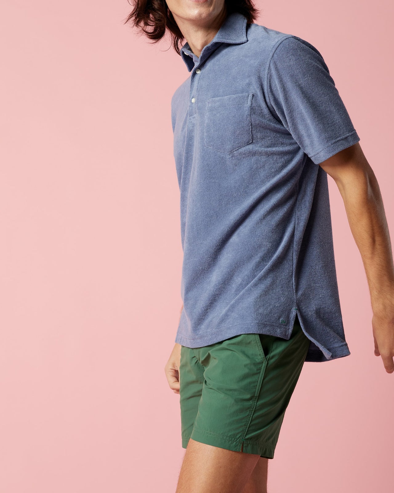 Zip-Front Mid-Length Swim Short in Pine Nylon