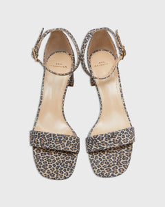 Ankle-Wrap Block Heel in Light Leopard Printed Suede