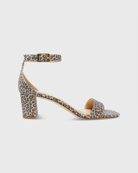 Ankle-Wrap Block Heel in Light Leopard Printed Suede | Shop Ann Mashburn