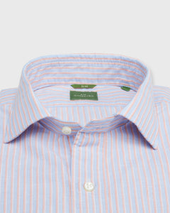 Slim-Fit Spread Collar Sport Shirt in Light Blue/Orange Multi Stripe Cotolino