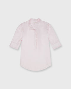 Elbow-Sleeve Frill Blouse in Pale Pink Silk Twill