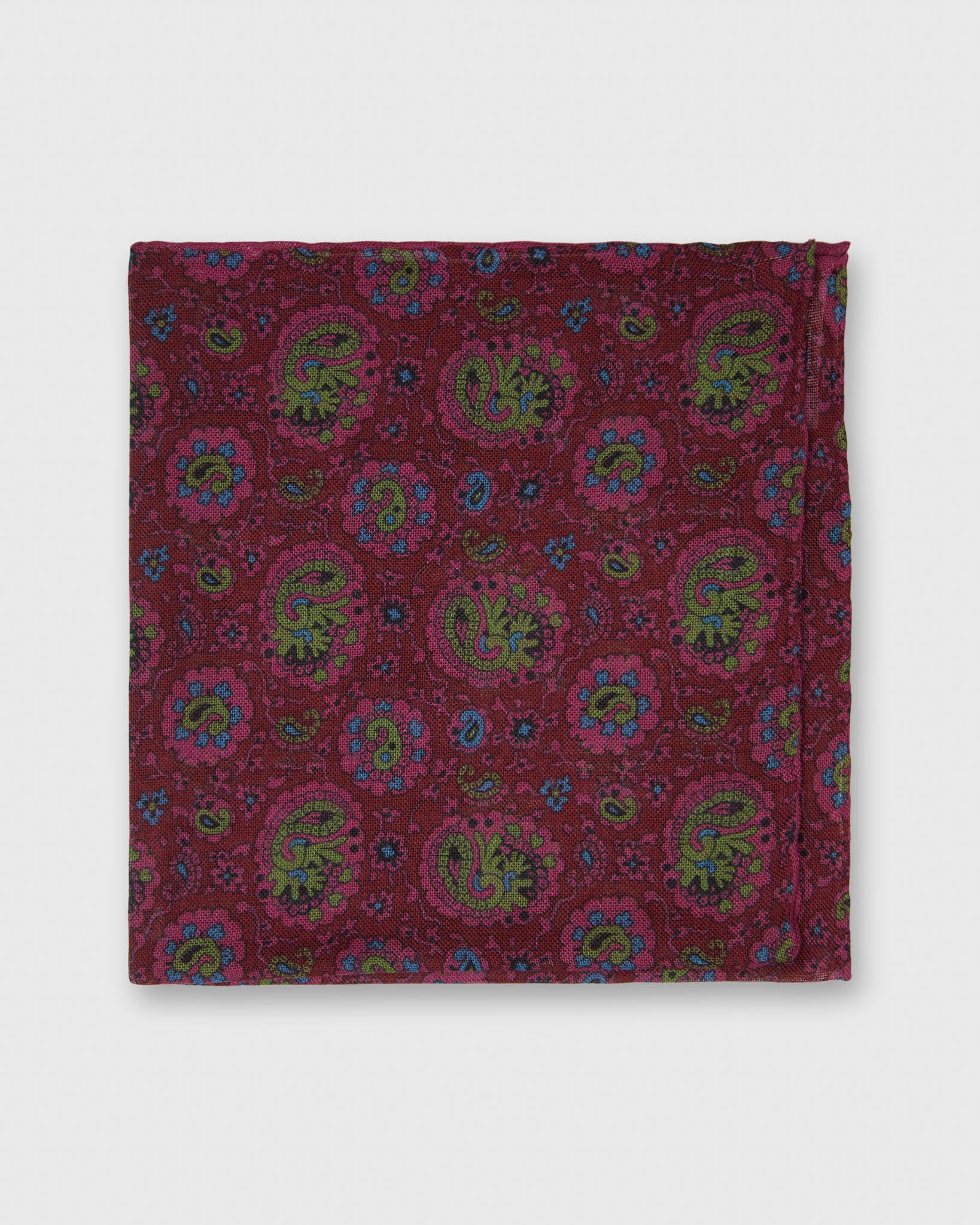 Hand-Rolled Pocket Square in Pink Paisley