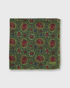 Hand-Rolled Pocket Square in Olive Paisley