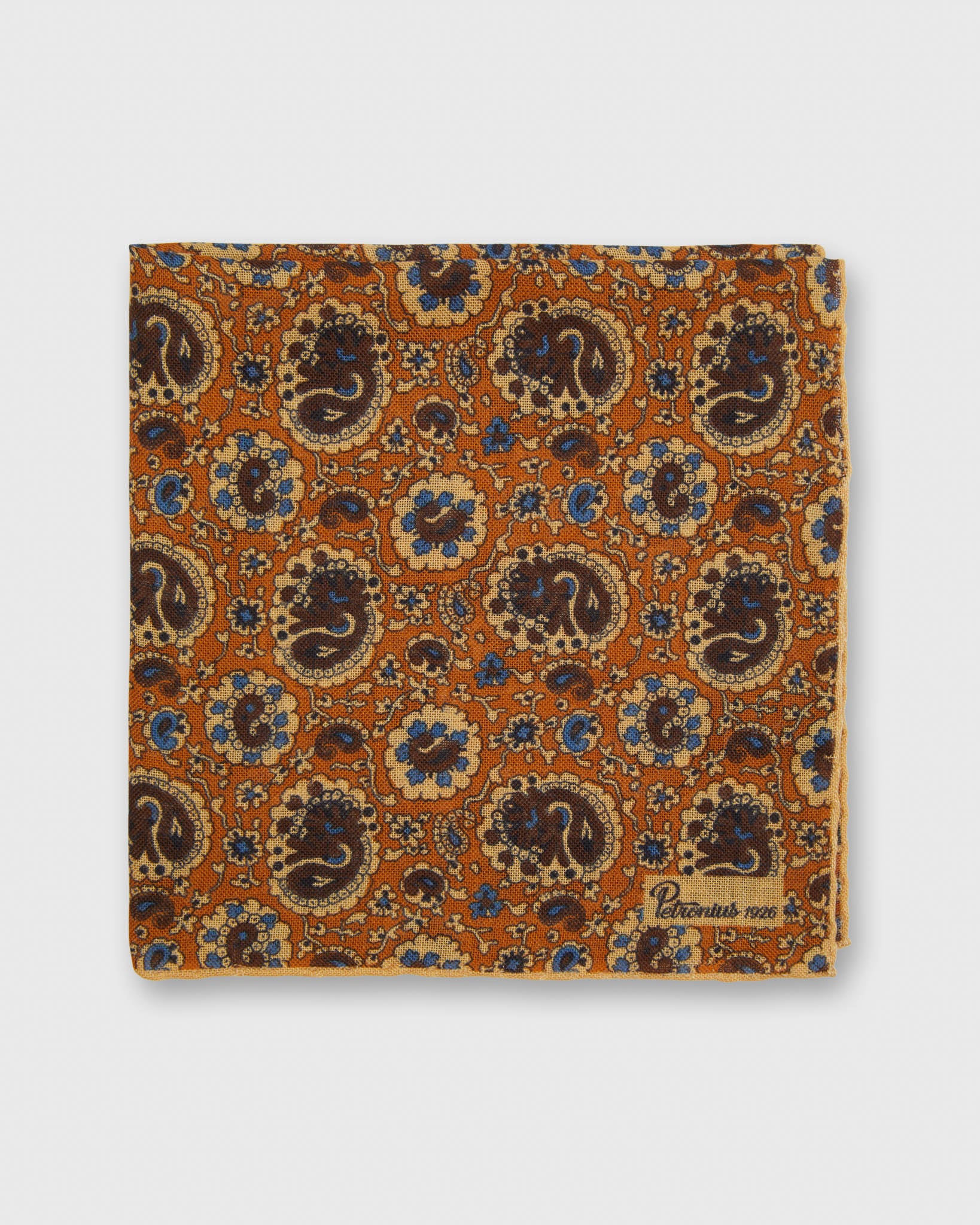 Hand-Rolled Pocket Square in Caramel Paisley