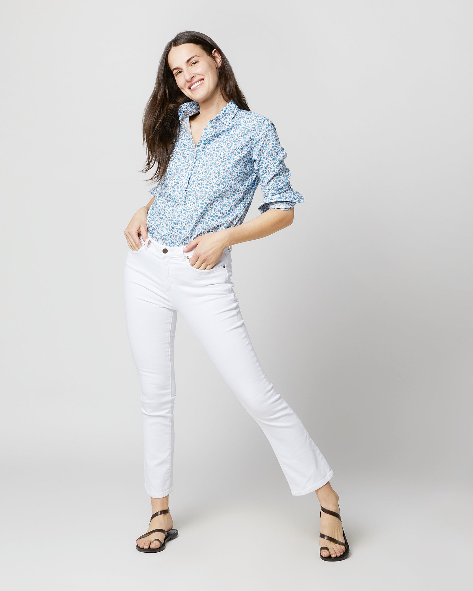 Tomboy Popover Shirt in Blue Multi Canyon Clover Liberty Fabric