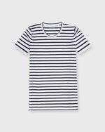 Load image into Gallery viewer, Short-Sleeved Relaxed Tee in White/Navy Stripe Jersey
