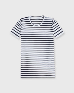 Short-Sleeved Relaxed Tee in White/Navy Stripe Jersey
