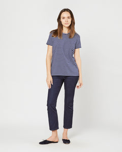 Short-Sleeved Relaxed Tee in Navy/White Stripe Jersey