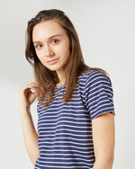 Load image into Gallery viewer, Short-Sleeved Relaxed Tee in Navy/White Stripe Jersey
