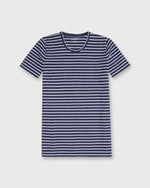Load image into Gallery viewer, Short-Sleeved Relaxed Tee in Navy/White Stripe Jersey
