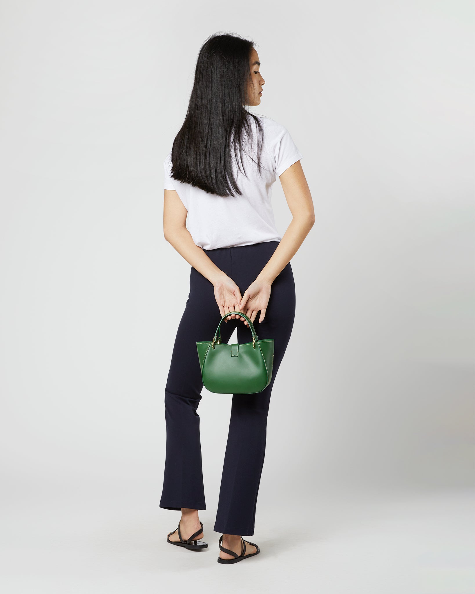 Small Annalisa Satchel Bag in Green Leather