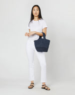 Load image into Gallery viewer, Handwoven Paola Bucket Bag in Navy Coated Cotton
