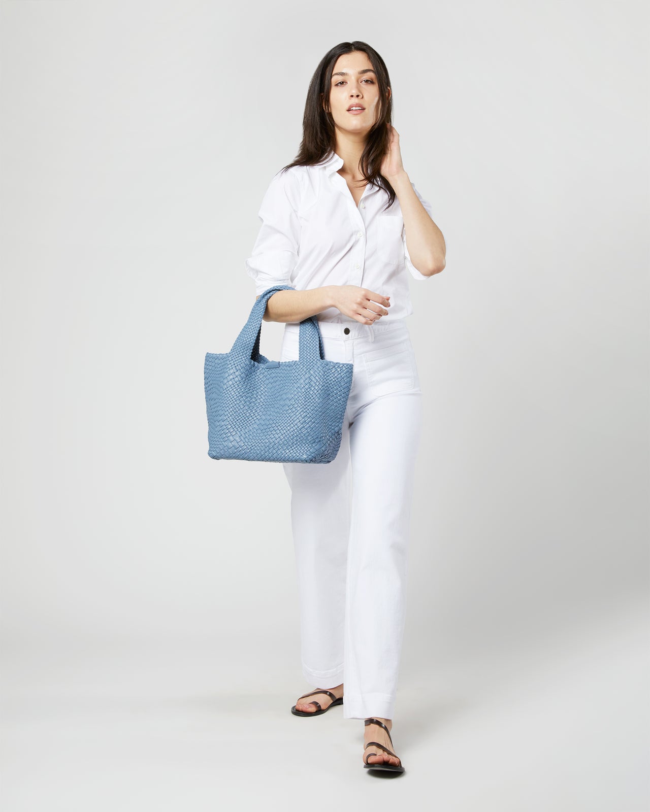 Mercato Handwoven Tote in Steel Blue Leather