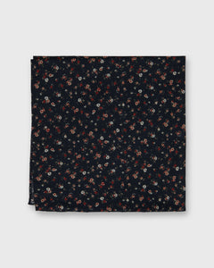 Cotton Print Pocket Square in Navy/Rose Small Floral