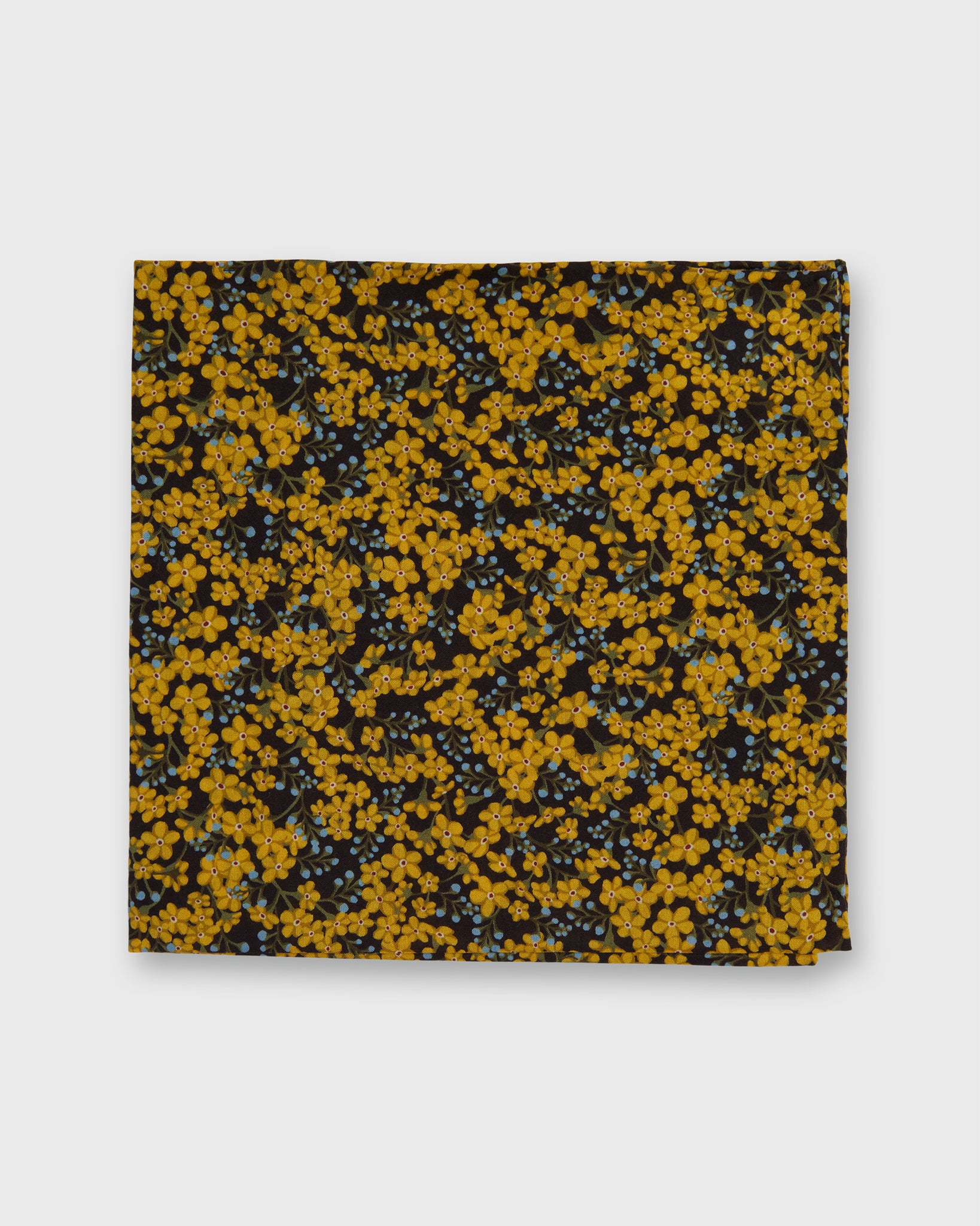 Cotton Print Pocket Square in Yellow/Blue/Brown Star Anise Liberty Fabric