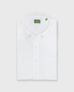 Short-Sleeved Knit Button-Down Popover Shirt in White Pique