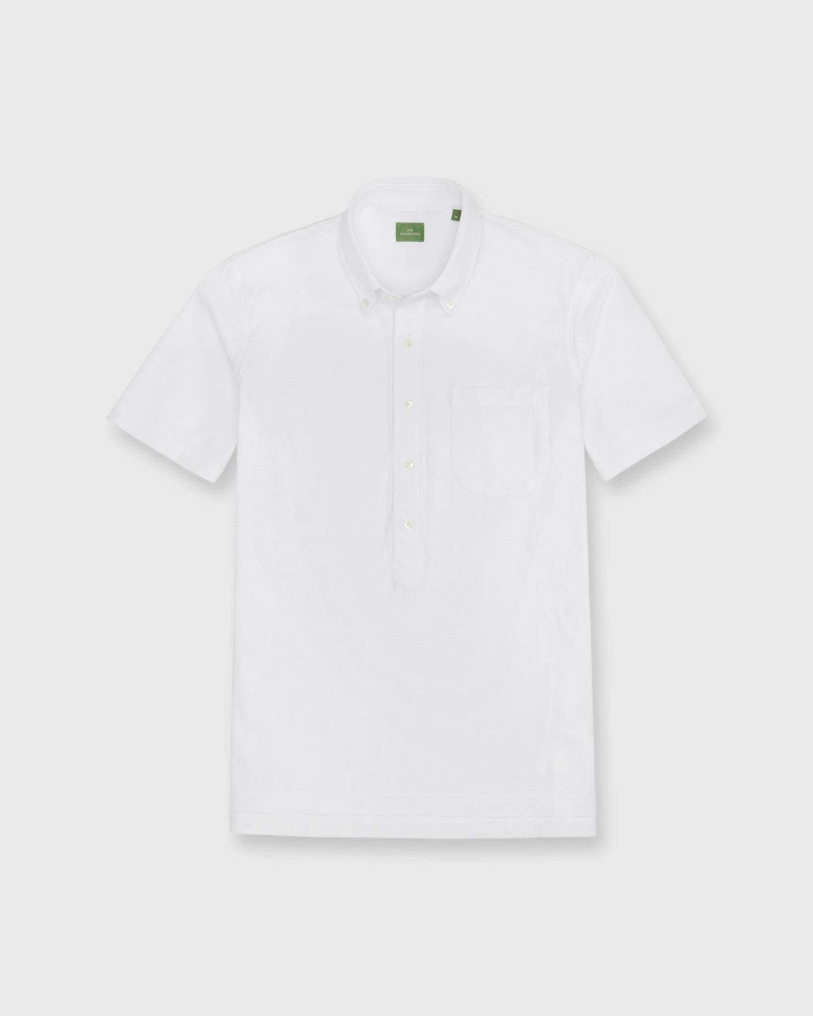 Short-Sleeved Knit Button-Down Popover Shirt in White Pique