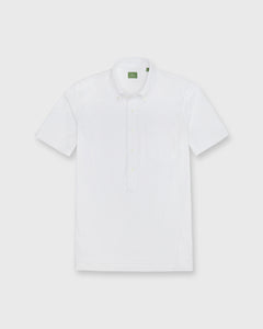 Short-Sleeved Knit Button-Down Popover Shirt in White Pique